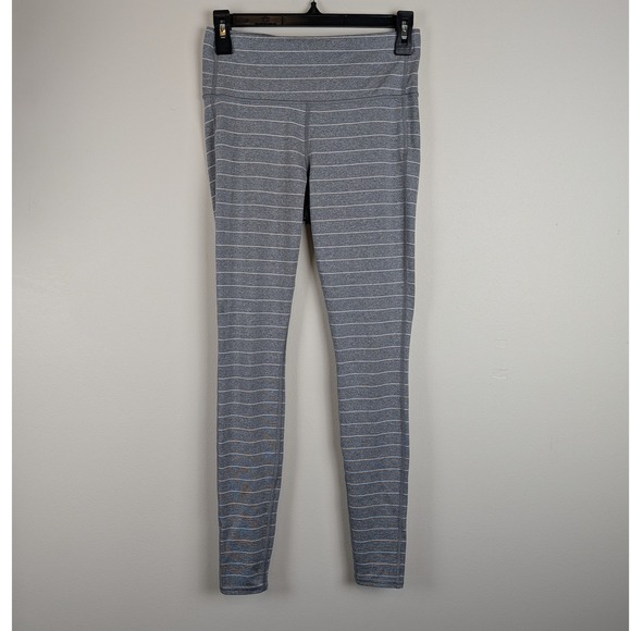 Athleta Pants - Athleta Womens Grey White Striped Performance Leggings Size S Heathered Active
